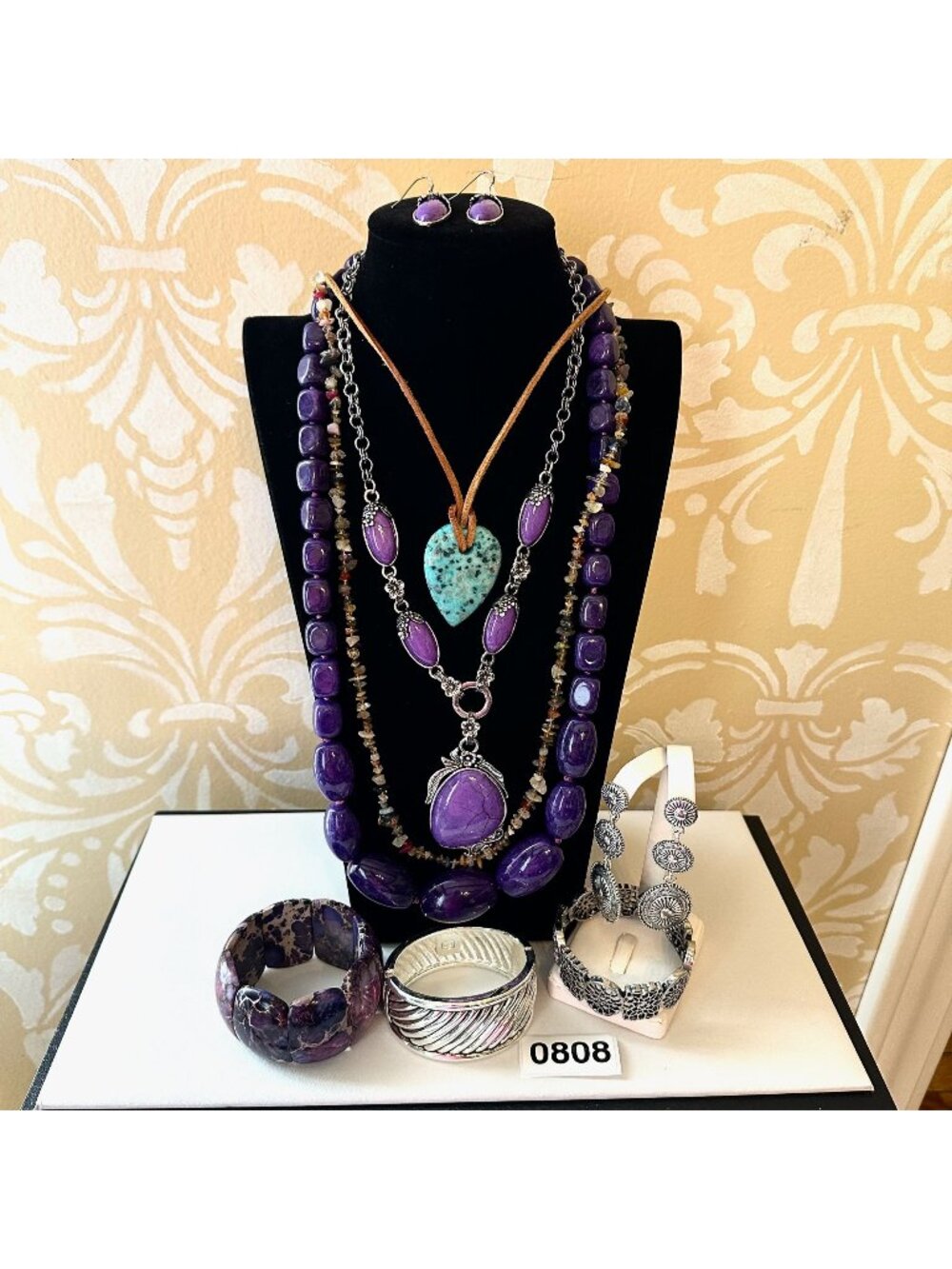 Jewelry Lot Vintage Modern Purple Gemstones Necklaces Bracelets Earrings
